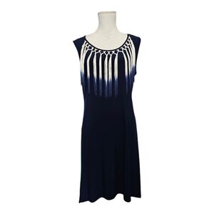 Sami & Jo Navy Blue White Tassel Fringe Sleeveless Dress XL Casual Party
